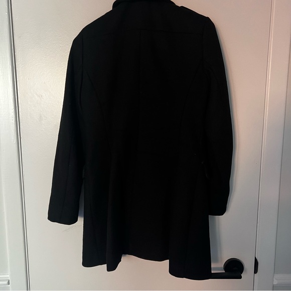 French Connection Black Wool Coat with Gold and Leather Detailing - Picture 6 of 6
